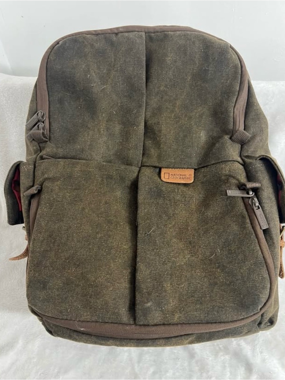 National Geographic Olive Canvas Backpack with Brown Accents
